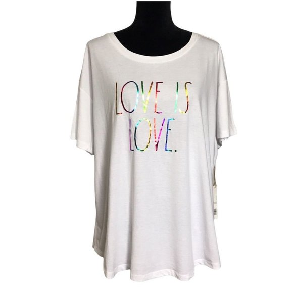 Rae Dunn Women's Short Sleeve T-Shirt - LOVE WINS  in White  - Size 2X - Picture 1 of 5